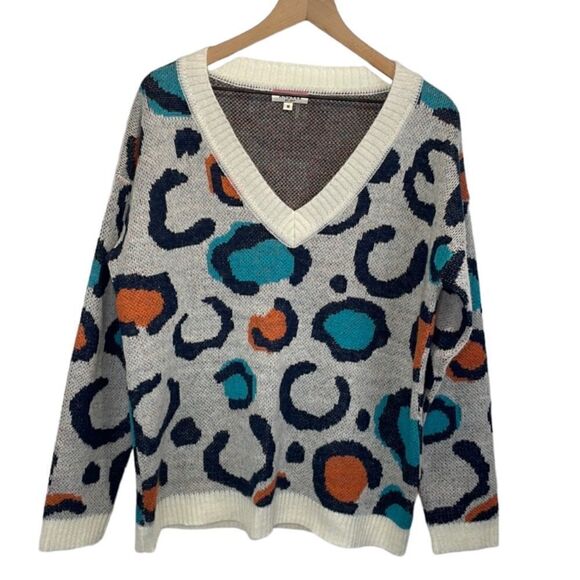 Andree by Unit colorful printed V Neck Sweater size Medium - Picture 1 of 12